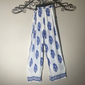 LoveSong blue and white wide leg pants Bohemian style size Large